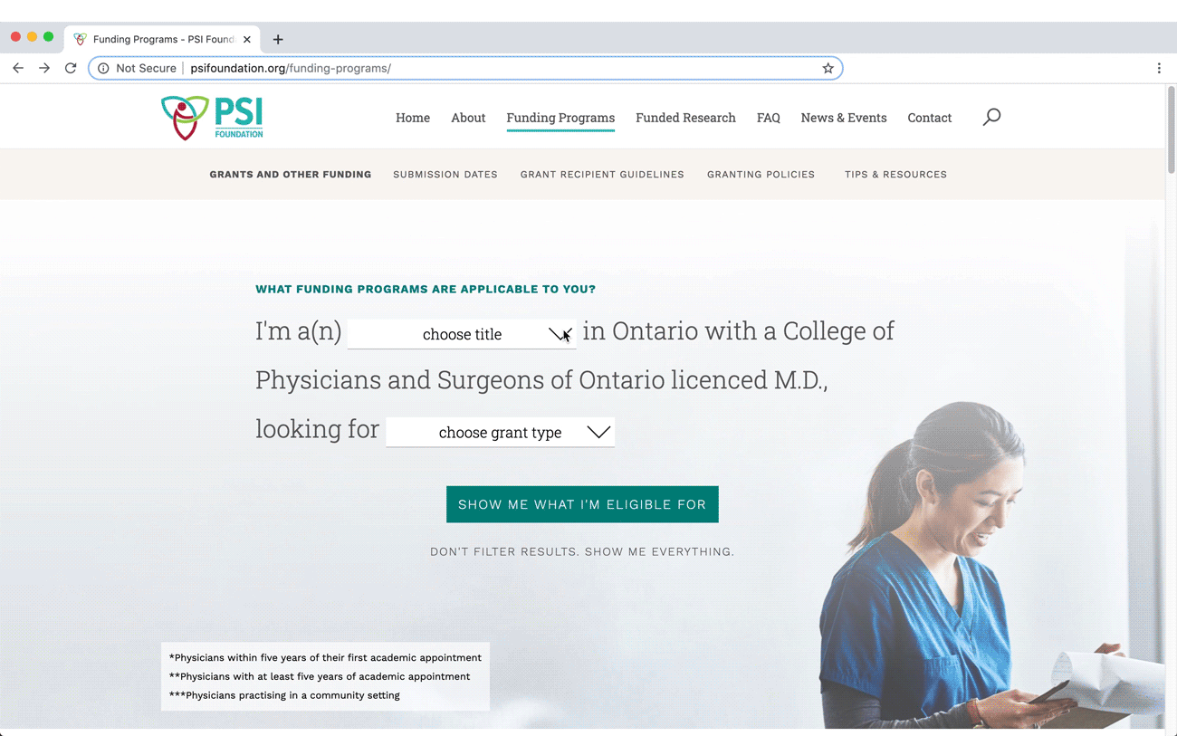 A gif showing how the PSI website's natural language filter functions